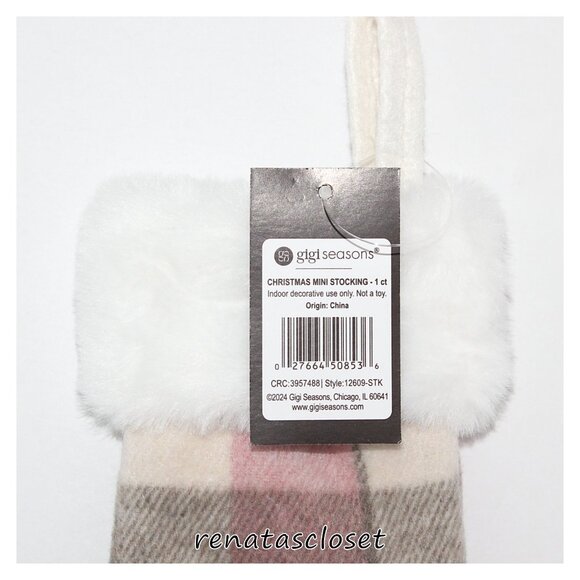 Gigi Seasons 7" Pink & Cream Plaid Mini Stocking NWT - Picture 3 of 7